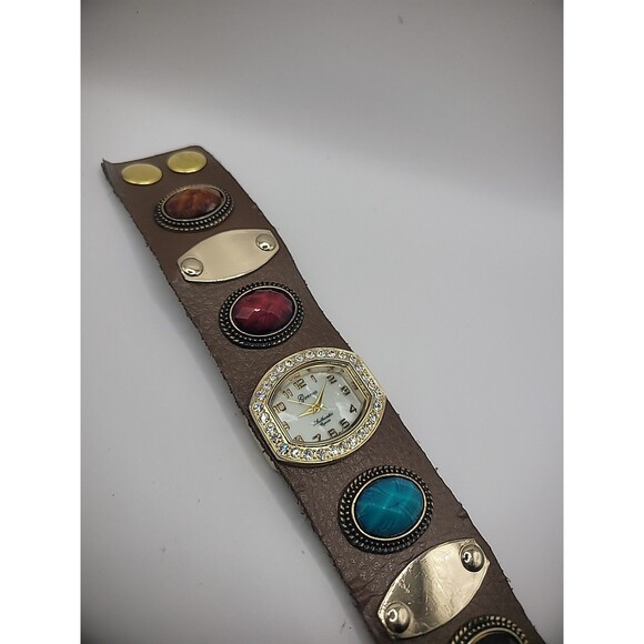 Vintage Geneva Wristwatch Watch Band Wrap Brown Beaded Crystals New Battery main image 5